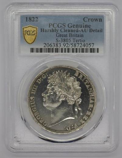 观钱 近现代机制币拍卖No.005（全场顺丰包邮，不区分偏远地区）  - 1822 年英国乔治四世马剑克朗银币（Tertio 版）PCGS AU92