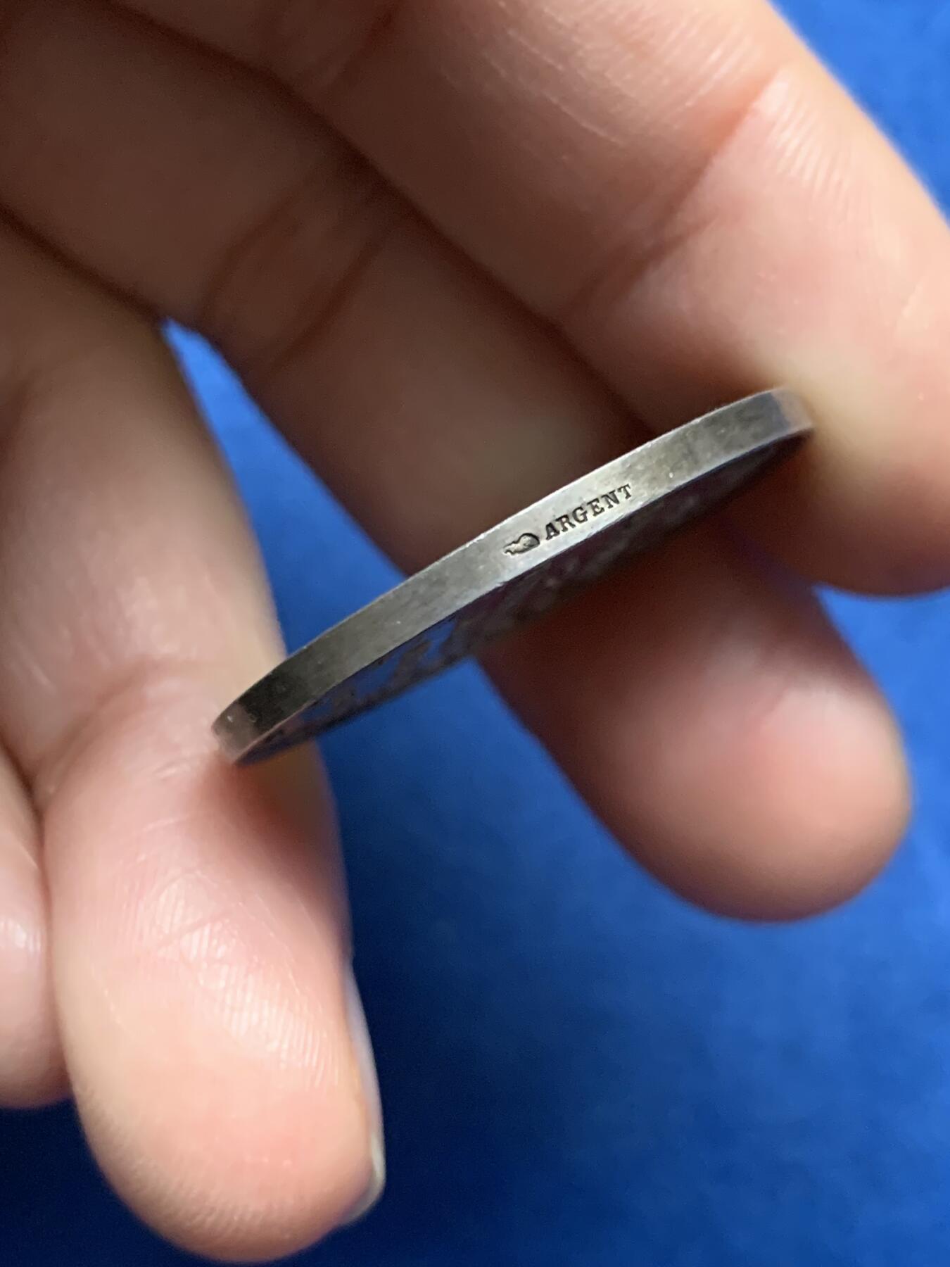 《竞宝斋》第473场 周日，周一 2场连拍 （全场包邮）欢迎送拍 法国1879年波尔多药学会纪念银章，丰饶角ARGENT，14克，30mm