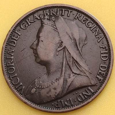 布加迪🐬～世界钱币(上海)🌾第 282 期 /  各国套币和散币 - 英国🇬🇧 1896年 1便士 维多利亚女王披纱版