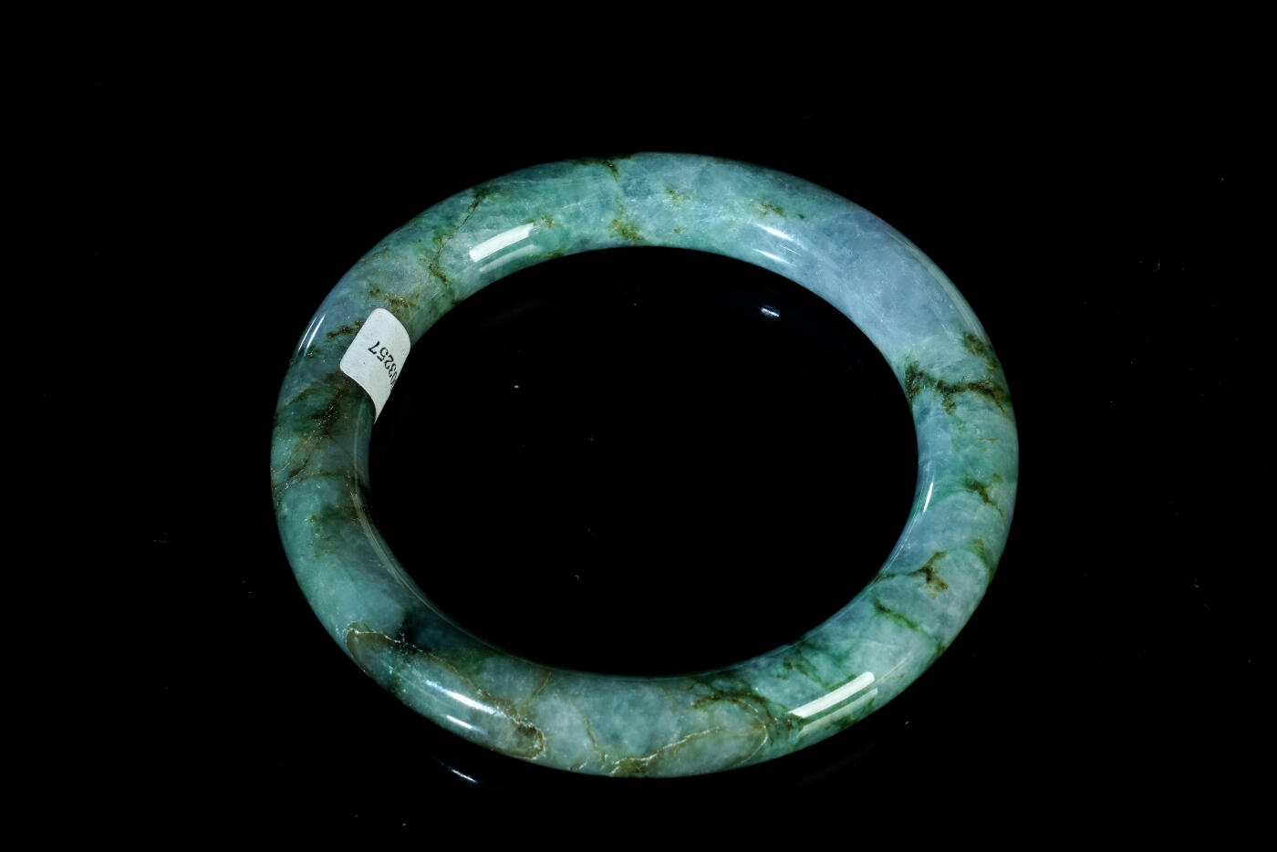 上海都达杂项专场五十八【全场包邮】  天然花青种翡翠（A货）圆条手镯 附鉴定证93-17