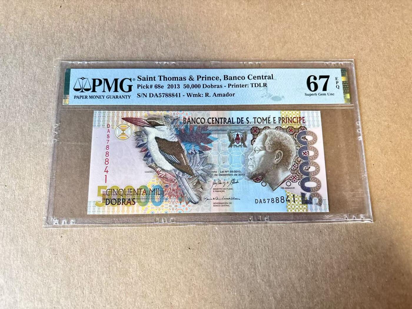 【Blue Auction】世界纸币精拍第798期——18级TOP拍卖/信誉/品质/专业/高效💫 圣多美和普林西比2013年50000多布拉 PMG67EPQ 