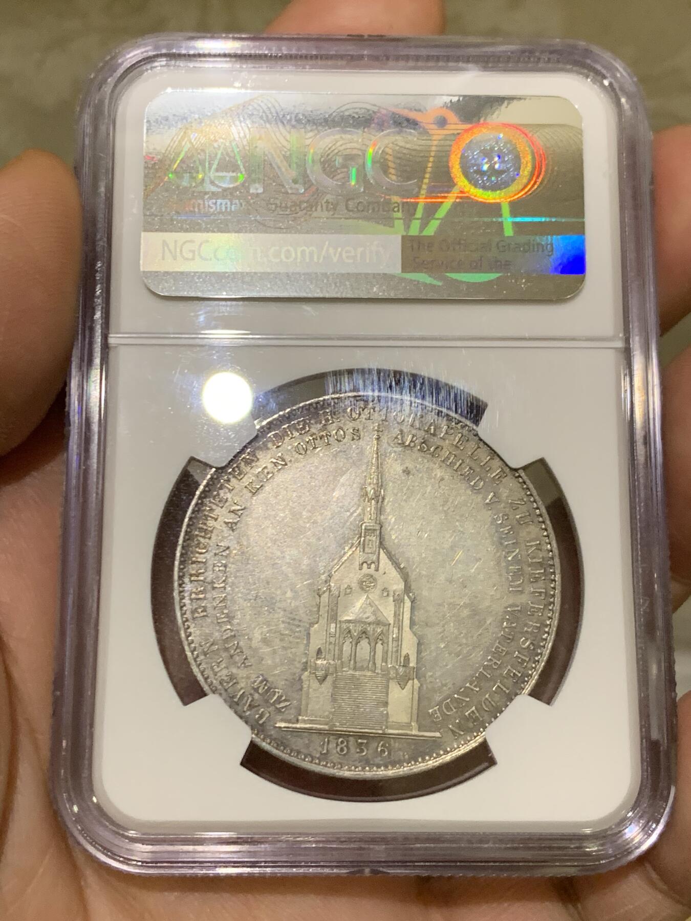 《竞宝斋》第473场 周日，周一 2场连拍 （全场包邮）欢迎送拍 NGC MS62 德意志巴伐利亚1836年 路德维希一世 奥托王子纪念堂泰勒大银币 PL质感 不可多的的状态