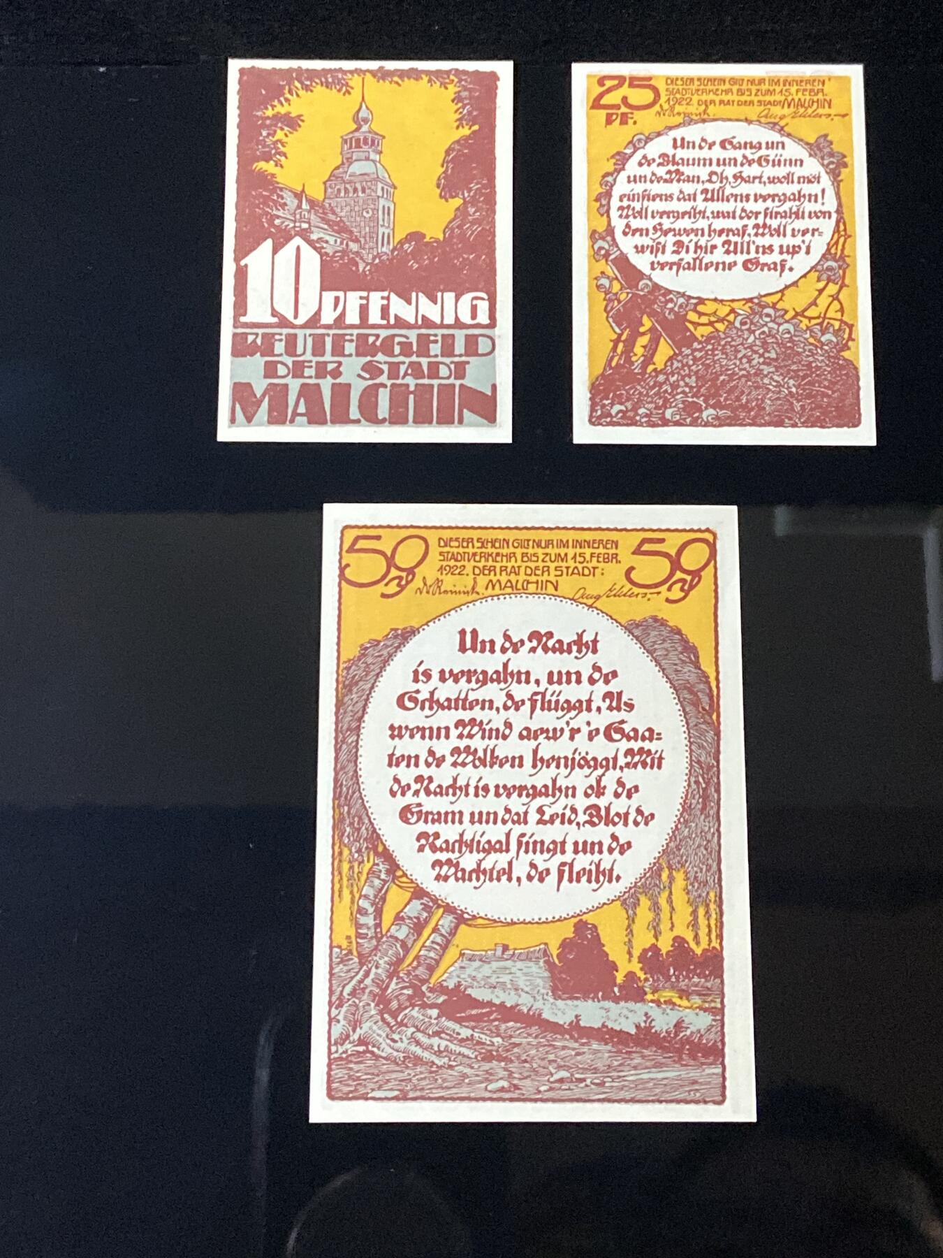2026年第三十七场(总第二百零六场）德紧纸币特拍场(佣金3%，最低1元) 德紧纸币–德国梅克伦堡-前波美拉尼亚州马尔欣市（Stadt Malchin i.M.，标注  Malchin ）10、25、50芬妮三枚套票