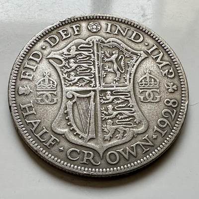 🌹外币初藏🌹🐯2026年第34场   每周二四六晚8️⃣点 接代拍 - 英国1928年乔治五世 半克朗银币 14.14g 32.3mm 50%银