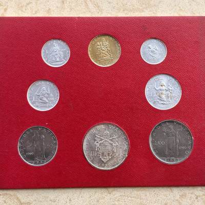 道一币馆币章第一百七十场 - 卡装 梵蒂冈1960年清年套币八枚 含500里拉银币