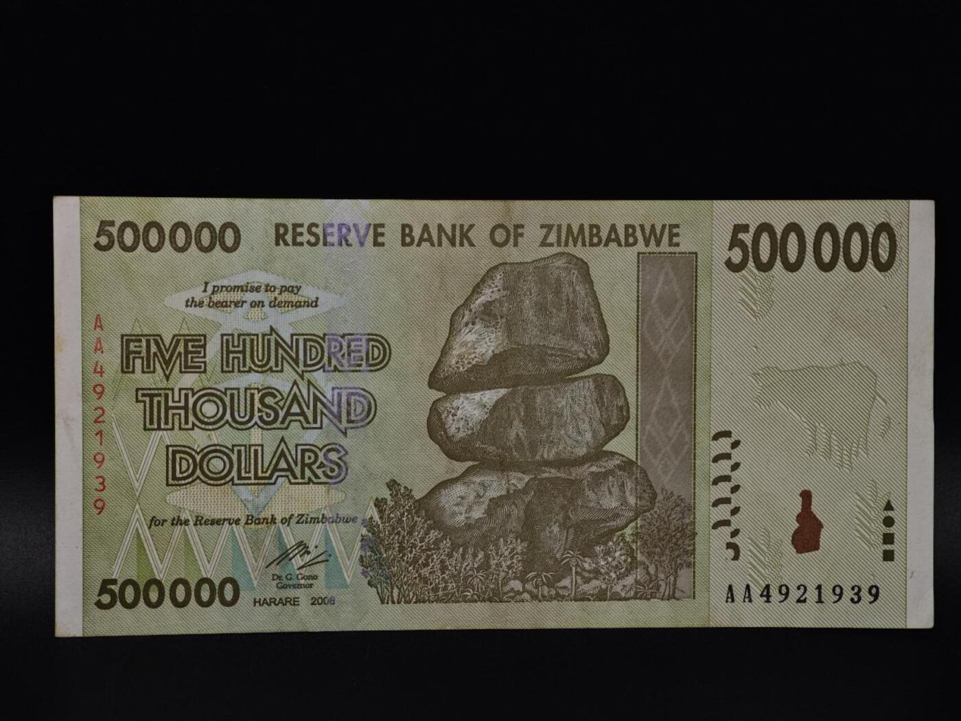  【淘币小摊】限时拍第八百八十四拍   纸币场    每周一统一发货 津巴布韦500000元纸币【有折】