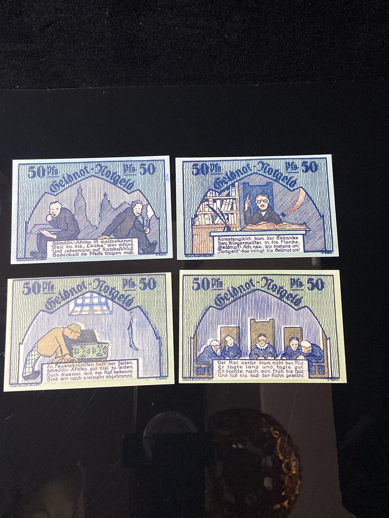 2026年第三十七场(总第二百零六场）德紧纸币特拍场(佣金3%，最低1元) 德紧纸币–德国图林根州施默尔恩市（Stadt Schmölln）50芬妮四枚套票