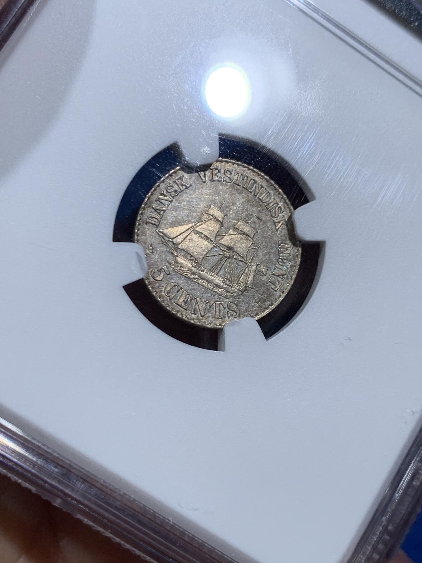 《竞宝斋》第473场 周日，周一 2场连拍 （全场包邮）欢迎送拍 NGC PL63 丹属西印度群岛 1859年  腓特烈七世 5分银币 目录标注发行量仅10枚 PL版本