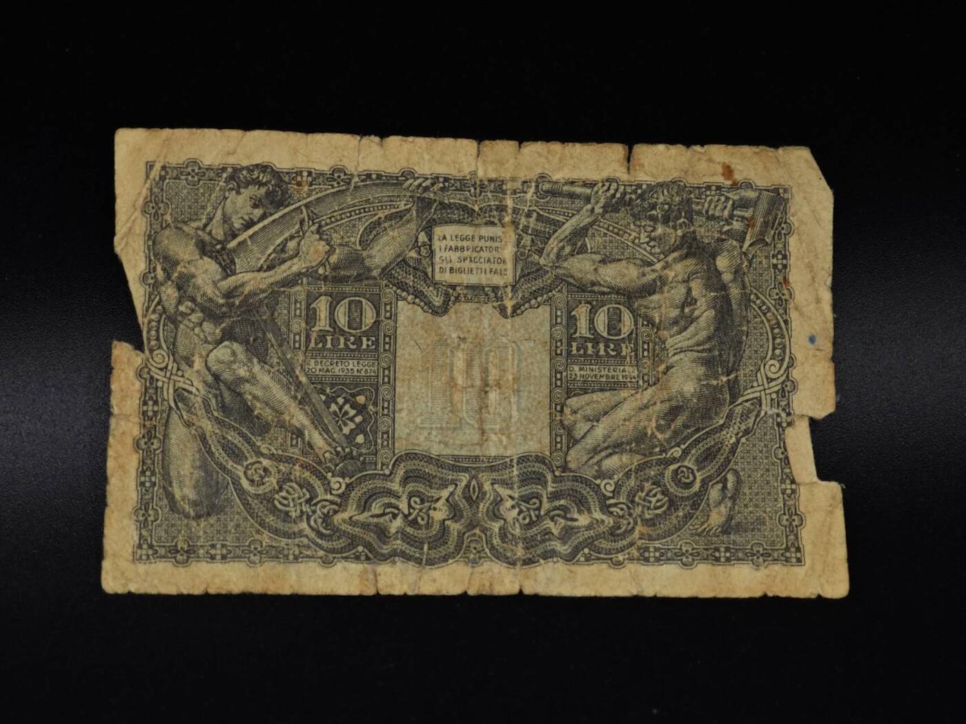  【淘币小摊】限时拍第八百八十四拍   纸币场    每周一统一发货 意大利1944年10里拉纸币【有折】