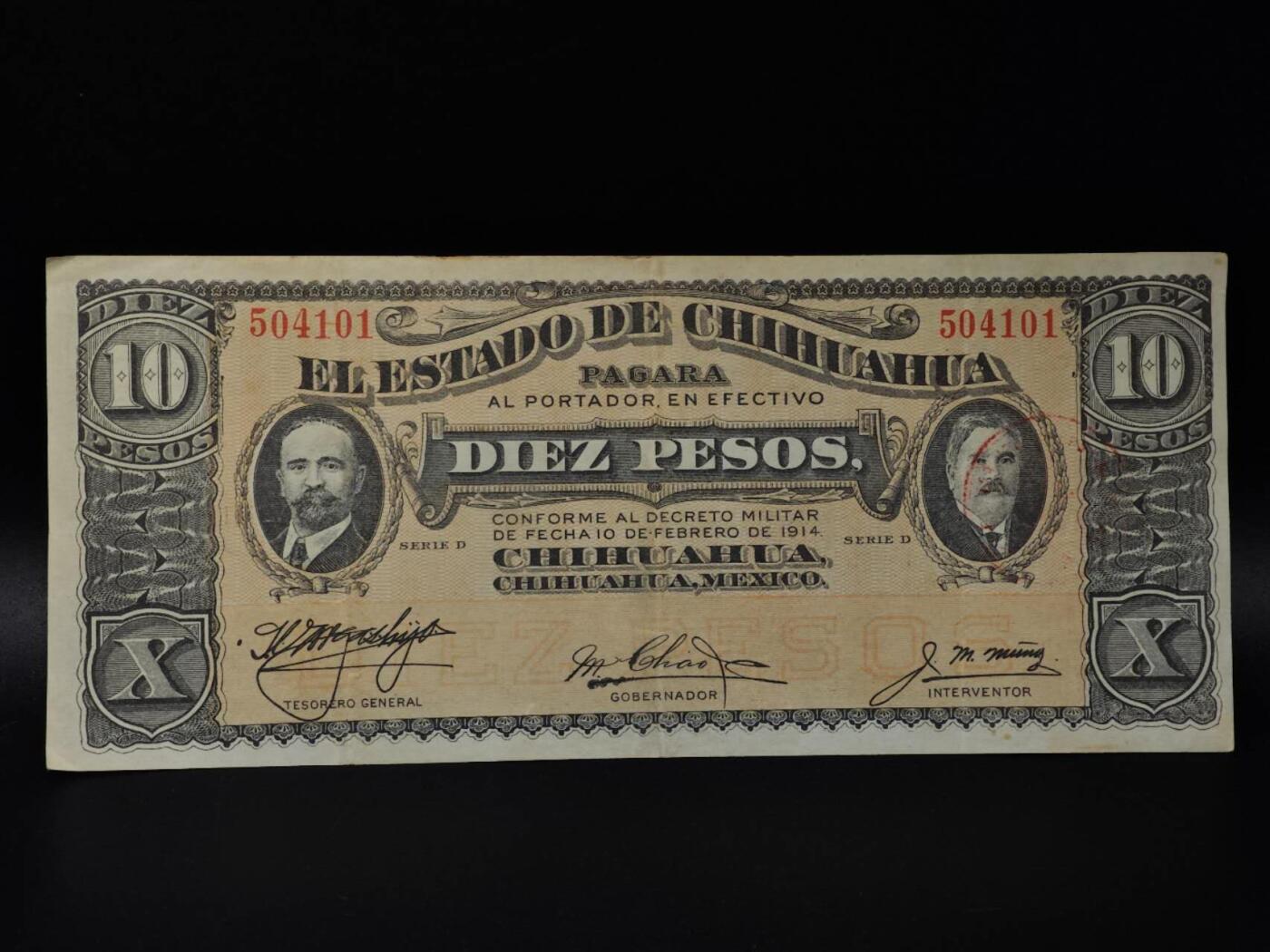  【淘币小摊】限时拍第八百八十四拍   纸币场    每周一统一发货 墨西哥1914年10比索纸币【有折】