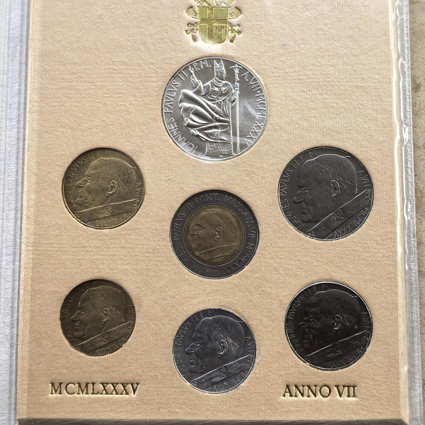 道一币馆币章第一百七十场 原包装 梵蒂冈1985年清年纪念套币七枚 含1000里拉银币
