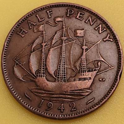 布加迪🐬～世界钱币(上海)🌾第 282 期 /  各国套币和散币 - 英国🇬🇧 1942年 1/2便士 乔治六世