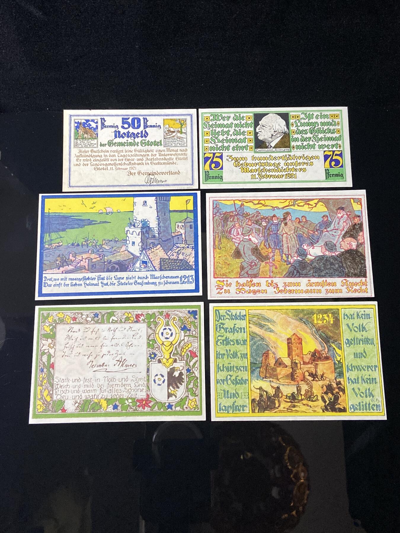 2026年第三十七场(总第二百零六场）德紧纸币特拍场(佣金3%，最低1元) 德紧纸币–德国石勒苏益格-荷尔斯泰因州施托特尔镇（Gemeinde Stotel）25、50、75芬妮六枚套票