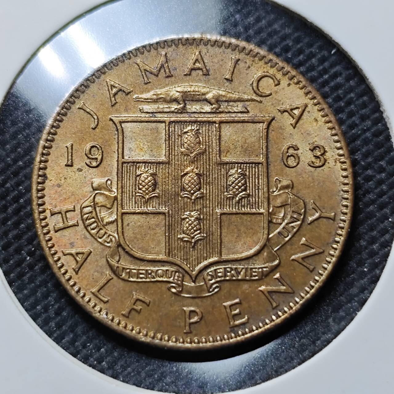 KK钱币收藏小铺   套币专场 2月预留时间 周末发货  1963英属牙买加半便士铜币 好品