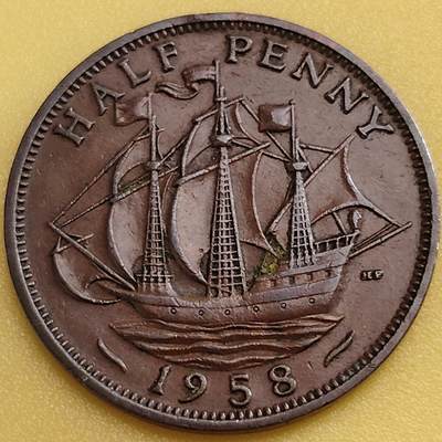 布加迪🐬～世界钱币(上海)🌾第 282 期 /  各国套币和散币 - 英国🇬🇧 1958年 1/2便士 伊丽莎白女王