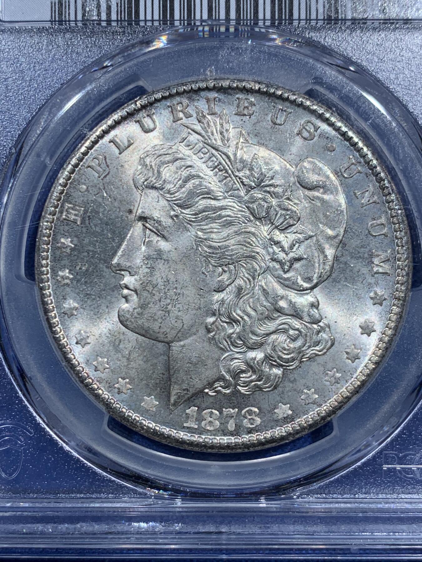 《竞宝斋》第473场 周日，周一 2场连拍 （全场包邮）欢迎送拍 PCGS MS64 美国 1878 S 摩根银币 稀有首年摩根 铸打精美 车轮光 银霜闪耀