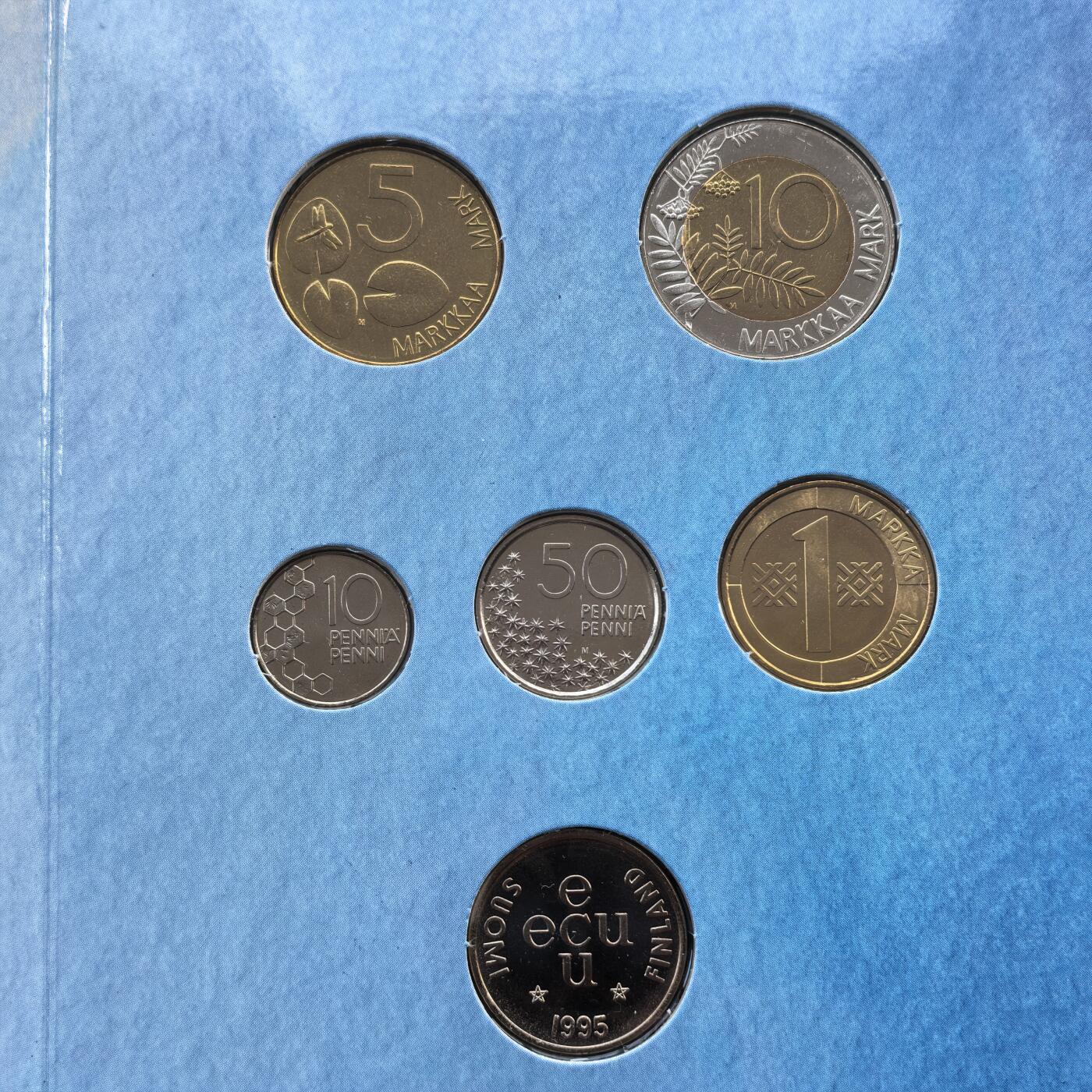 道一币馆币章第一百七十场 原包装 芬兰1995年加入欧洲经济体纪念套币五枚+纪念章