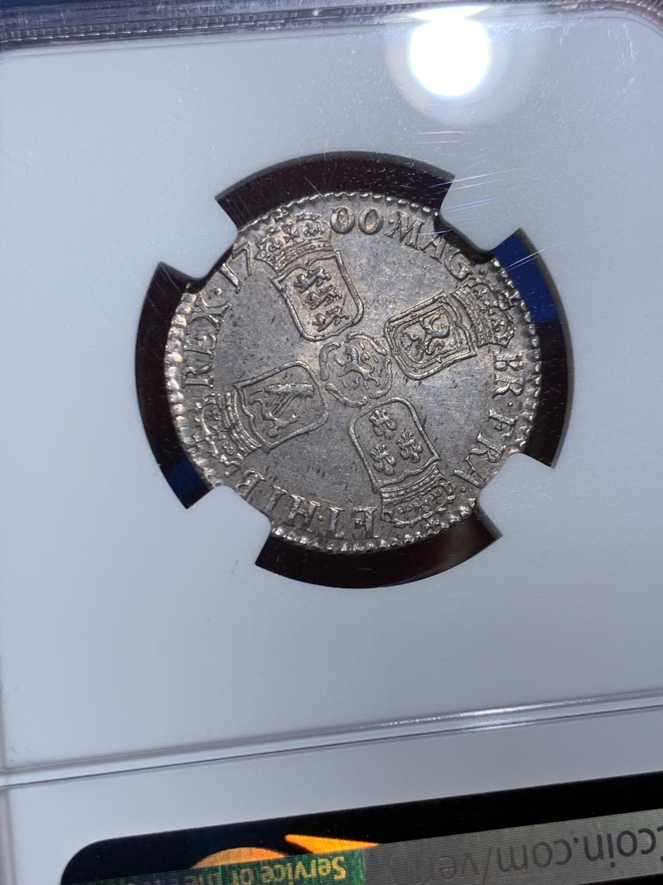 《竞宝斋》第473场 周日，周一 2场连拍 （全场包邮）欢迎送拍 NGC-MS64 英国 1700年威廉三世一先令银币 英系毕业级收藏