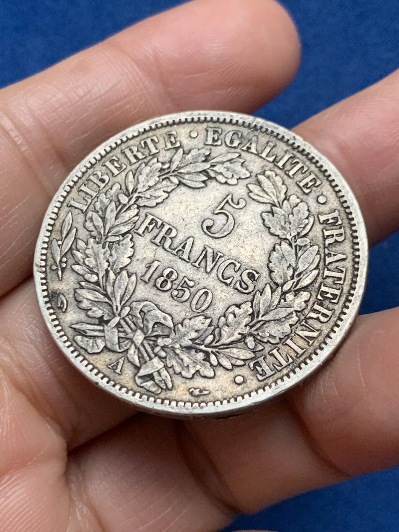 《竞宝斋》第473场 周日，周一 2场连拍 （全场包邮）欢迎送拍 两枚一组 法国谷物女神银币 1850A 5法郎 24.8克+1895年2法郎 9.75克