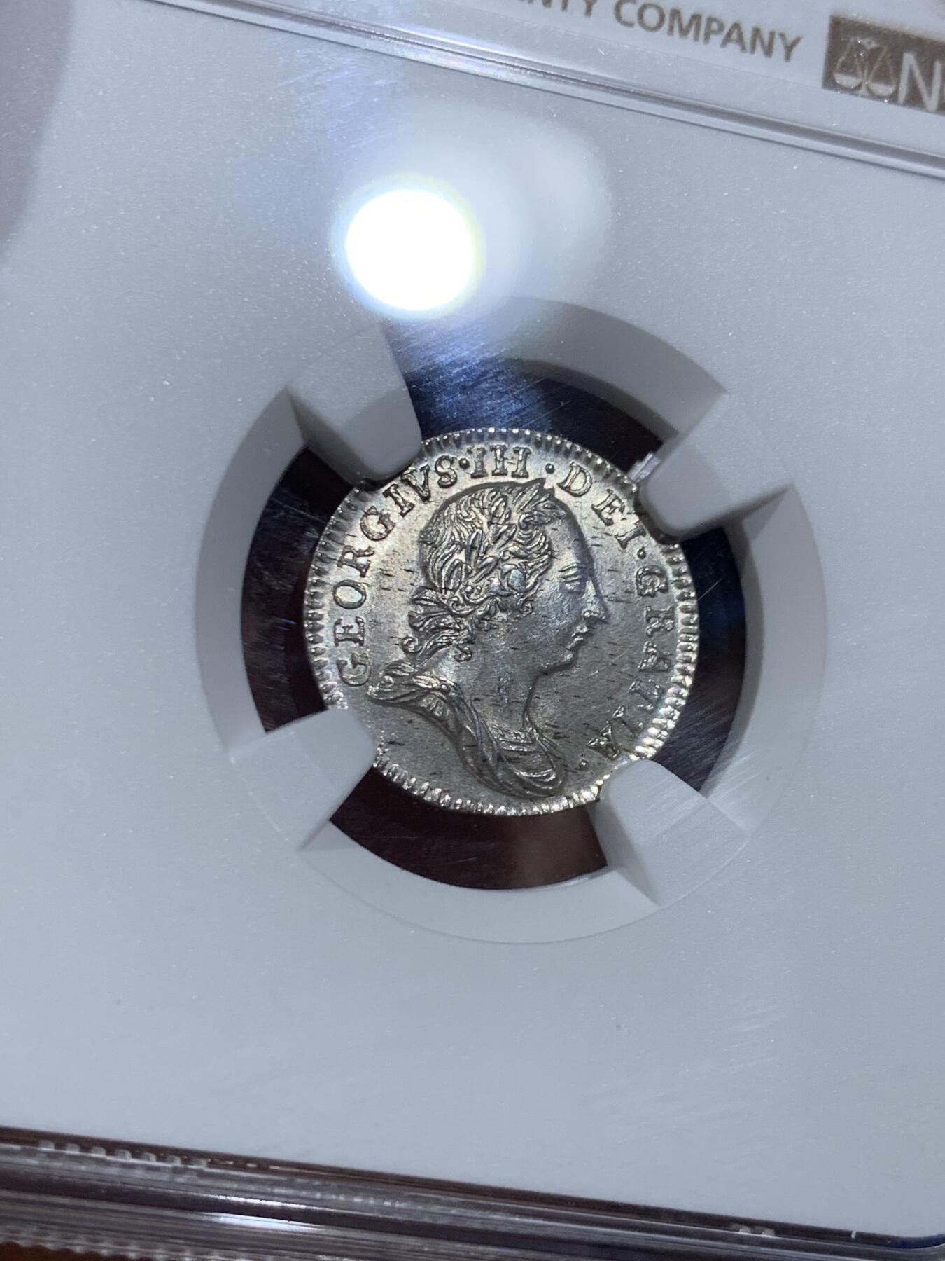 《竞宝斋》第473场 周日，周一 2场连拍 （全场包邮）欢迎送拍 NGC MS64 英国1762年乔治三世3便士濯足币，原光，高分难得