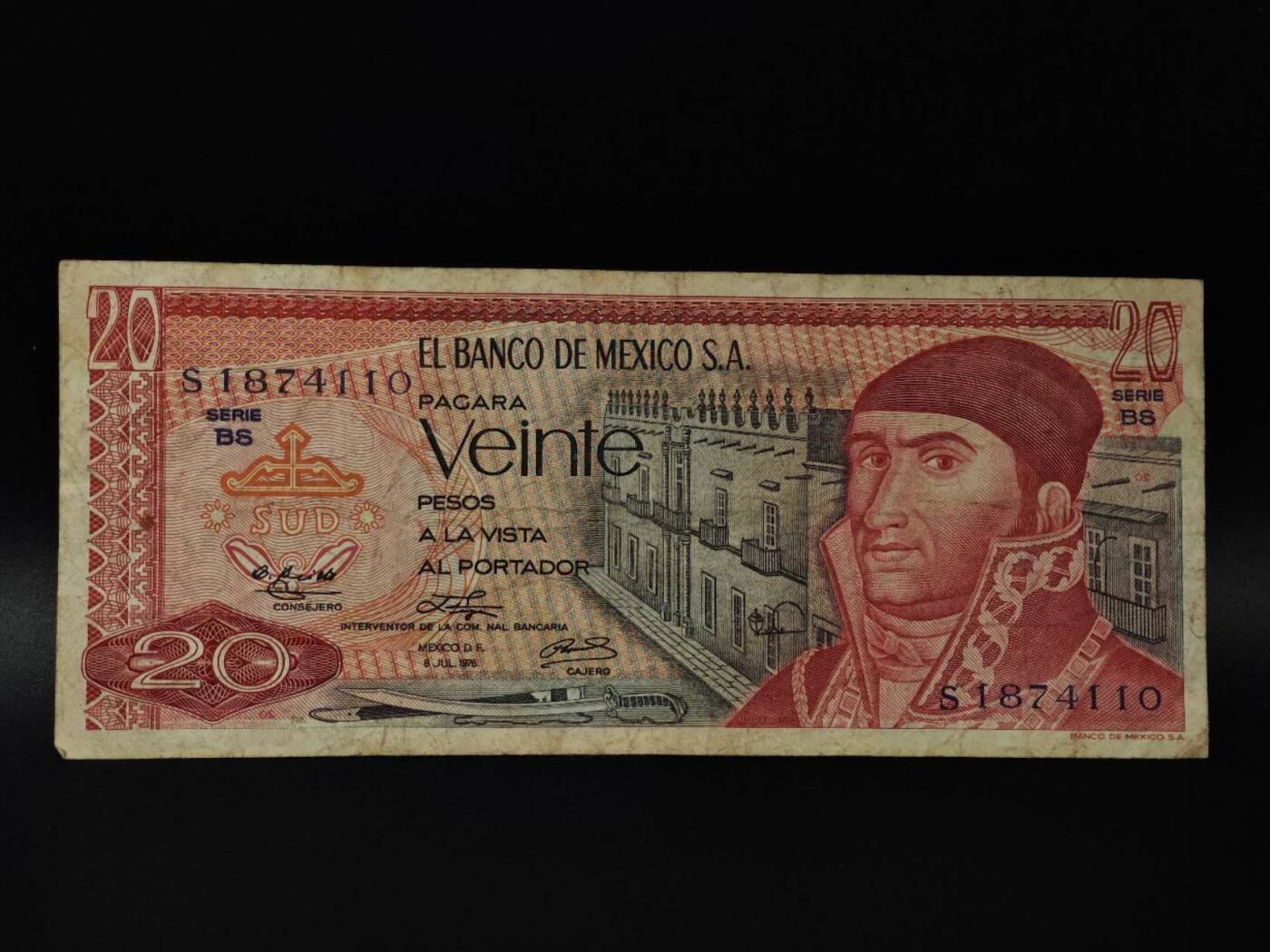  【淘币小摊】限时拍第八百八十四拍   纸币场    每周一统一发货 墨西哥20比索纸币【有折】