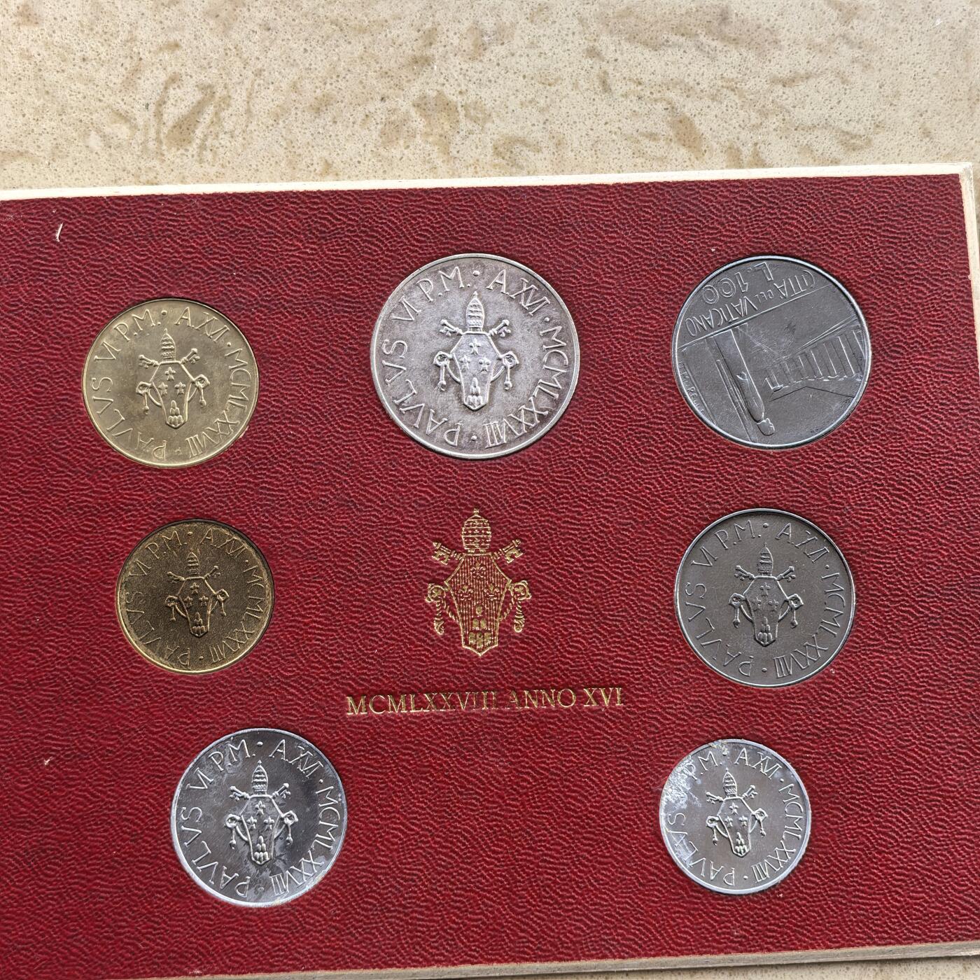 道一币馆币章第一百七十场 卡装 梵蒂冈1978年纪念币套装七枚 含500里拉银币