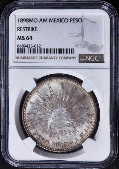 【俄甄集藏】2026年(050)04-01星期三 晚 19:30 全场包邮 - 墨西哥1898年Mo Am版1比索直边鹰洋大银币，NGC MS64，黄油彩转光品