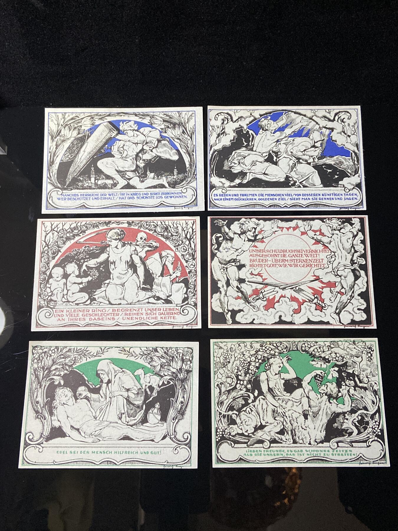 2026年第三十七场(总第二百零六场）德紧纸币特拍场(佣金3%，最低1元) 德紧纸币–德国图林根州魏玛市（Stadt Weimar）50芬妮六枚套票