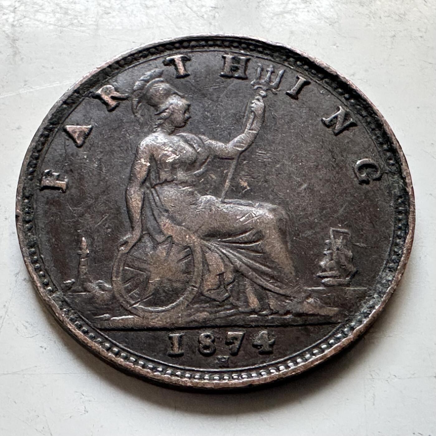 🌹外币初藏🌹🐯2026年第34场   每周二四六晚8️⃣点 接代拍 英国1874年维多利亚 1法新铜币（青年版）