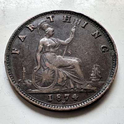 🌹外币初藏🌹🐯2026年第34场   每周二四六晚8️⃣点 接代拍 - 英国1874年维多利亚 1法新铜币（青年版）