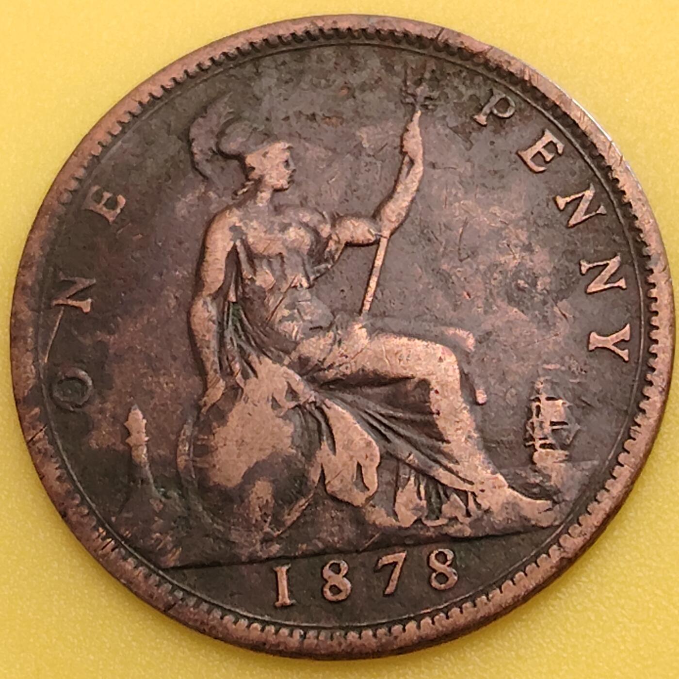 布加迪🐬～世界钱币(上海)🌾第 282 期 /  各国套币和散币 英国🇬🇧 1878年 1便士 维多利亚女王 年份清晰