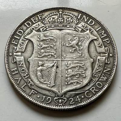 🌹外币初藏🌹🐯2026年第34场   每周二四六晚8️⃣点 接代拍 - 英国1924年乔治五世 半克朗银币 14.14g 32.3mm 50%银
