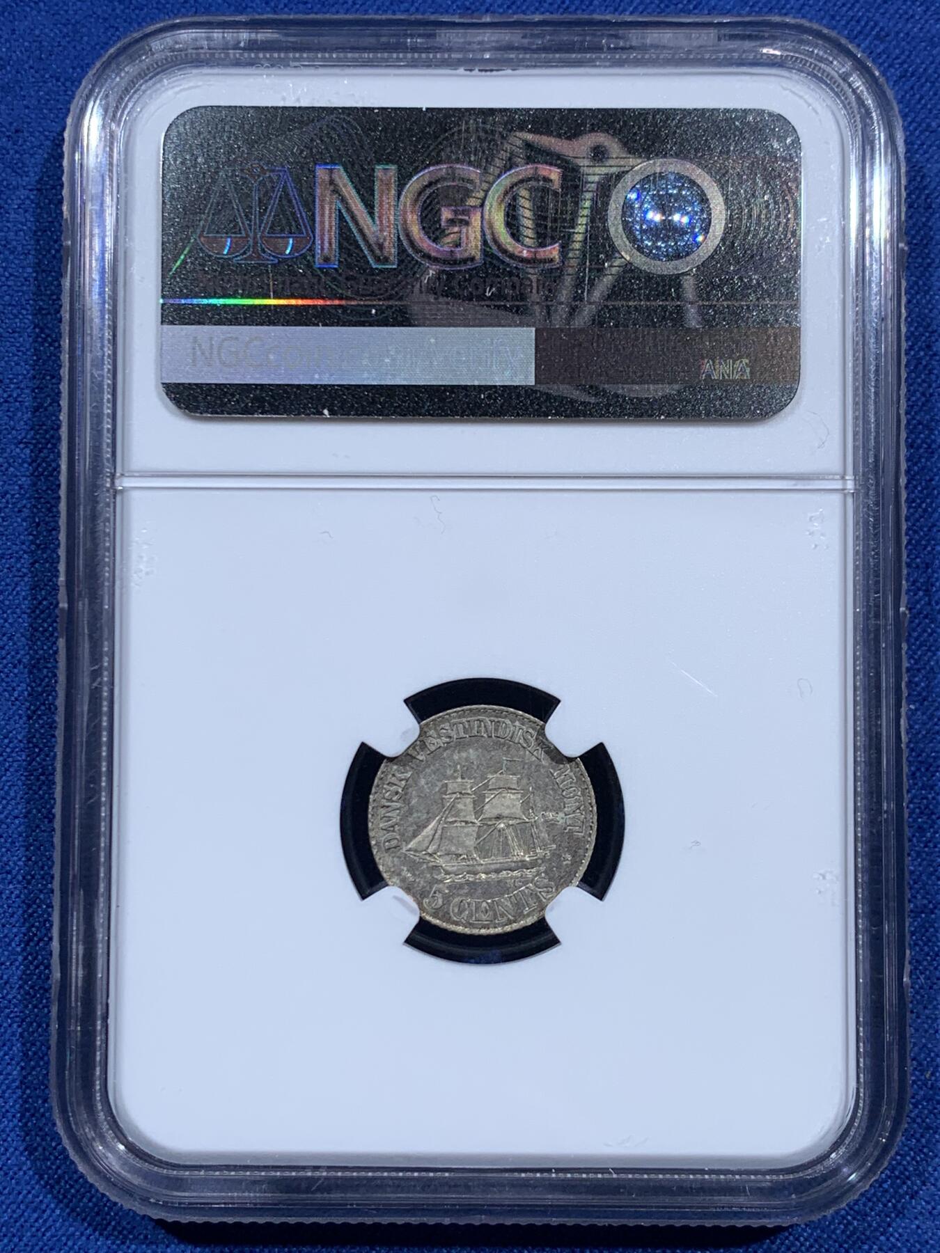 《竞宝斋》第473场 周日，周一 2场连拍 （全场包邮）欢迎送拍 NGC PL63 丹属西印度群岛 1859年  腓特烈七世 5分银币 目录标注发行量仅10枚 PL版本