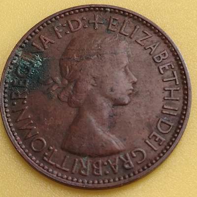 布加迪🐬～世界钱币(上海)🌾第 282 期 /  各国套币和散币 - 英国🇬🇧 1954年 1/2便士 伊丽莎白女王