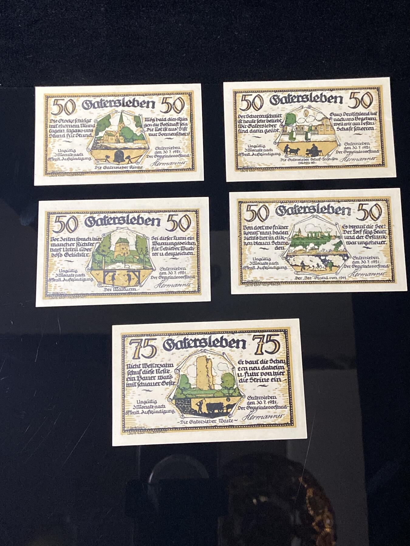 2026年第三十七场(总第二百零六场）德紧纸币特拍场(佣金3%，最低1元) 德紧纸币–德国萨克森-安哈尔特州加特尔斯莱本镇（Gatersleben）50、75芬妮五枚套票