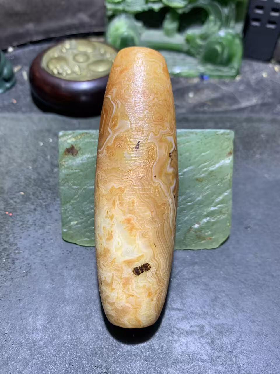 精美巨无霸天眼风化纹缠丝玛瑙大桶珠（把件)一颗 ，