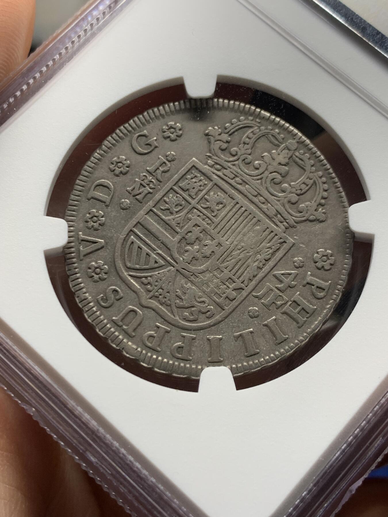 《竞宝斋》第473场 周日，周一 2场连拍 （全场包邮）欢迎送拍 冠军分 NGC XF45 西班牙 本土 1734年 菲利普五世 4R十字银币 深打好细节