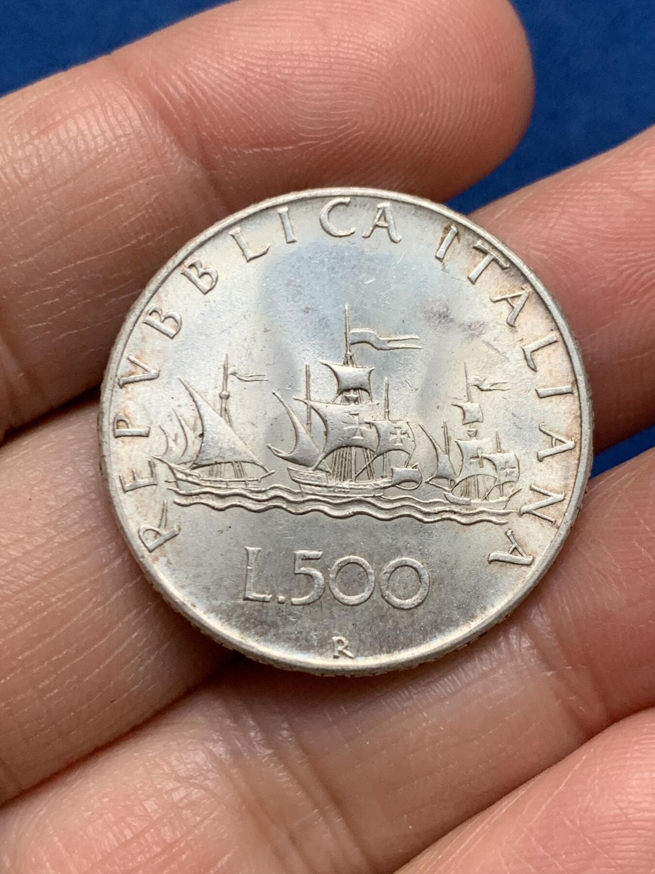 《竞宝斋》第473场 周日，周一 2场连拍 （全场包邮）欢迎送拍 意大利1966年帆船美女500里拉银币 11克