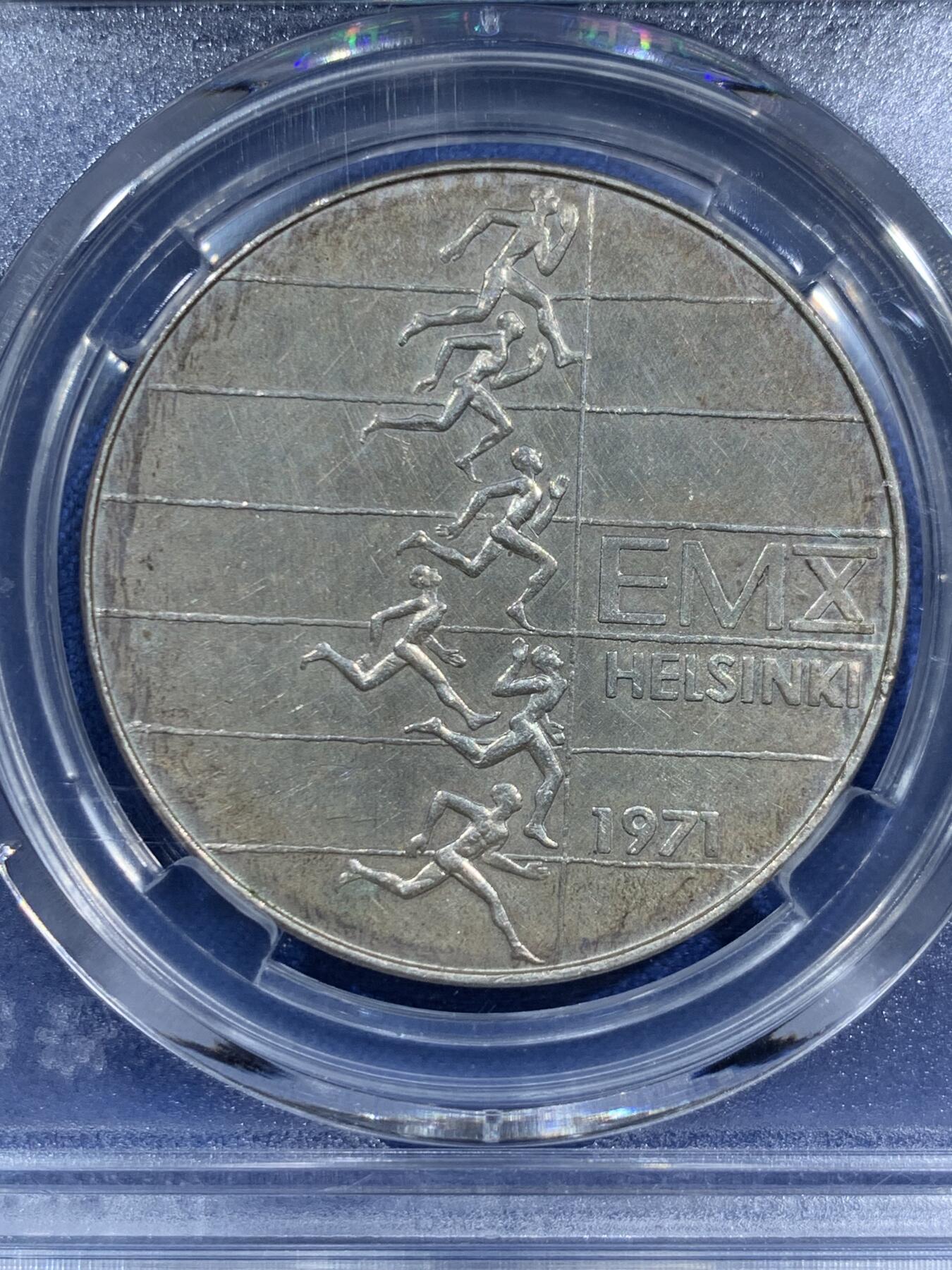 《竞宝斋》第473场 周日，周一 2场连拍 （全场包邮）欢迎送拍 芬兰 1971年 欧洲田径锦标赛 10马克银币