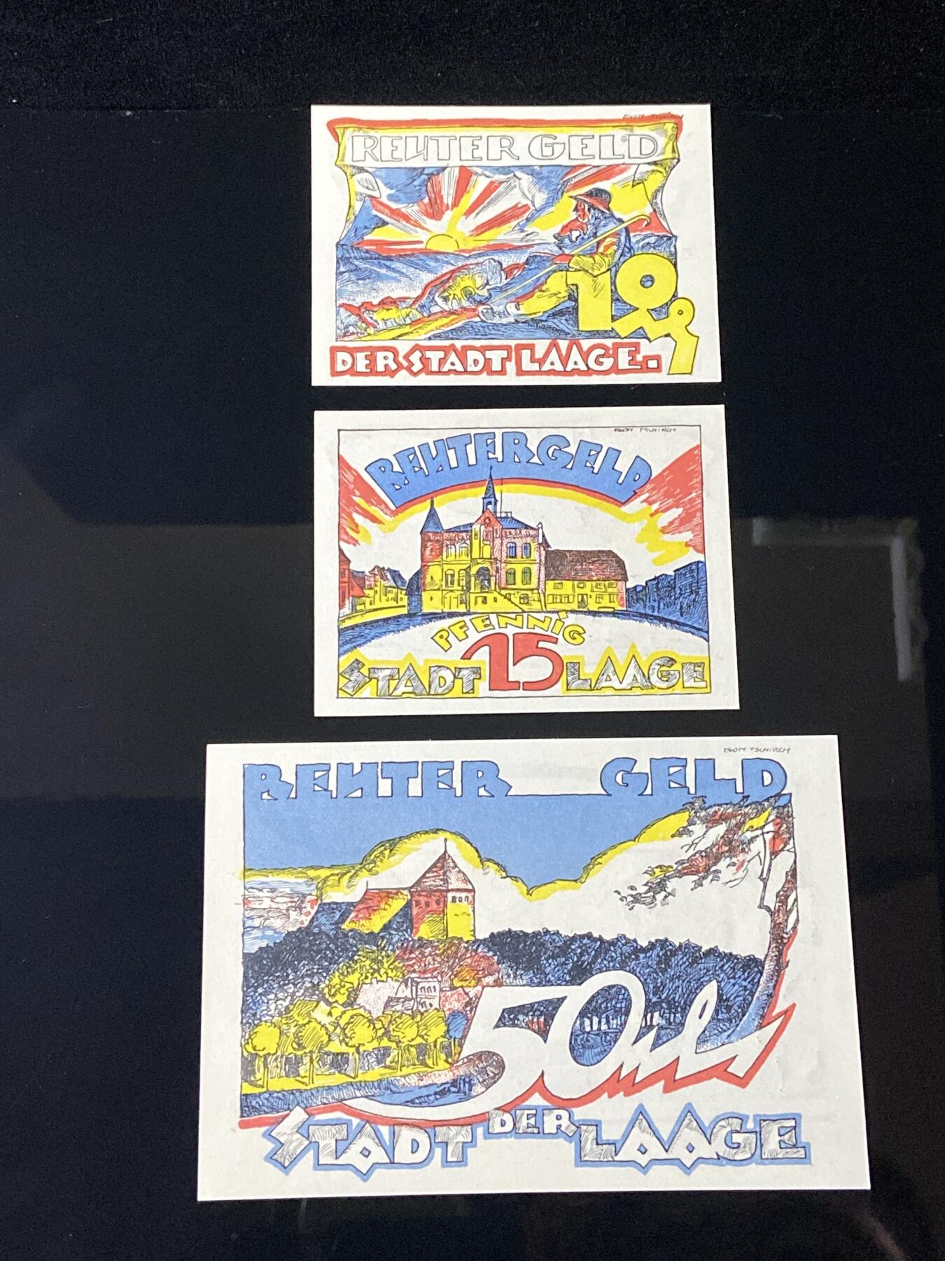 2026年第三十七场(总第二百零六场）德紧纸币特拍场(佣金3%，最低1元) 德紧纸币–德国梅克伦堡-前波美拉尼亚州拉格市（Stadt Laage i.M.，标注  Laage ， i.M.  为 in Mecklenburg 缩写）10、25、50芬妮三枚套票