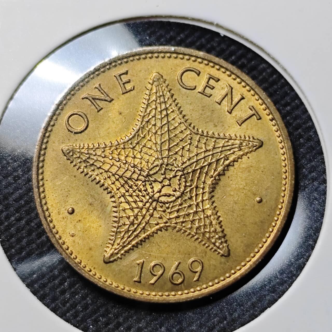 KK钱币收藏小铺   套币专场 2月预留时间 周末发货  1969巴哈马海星1分铜币 好品