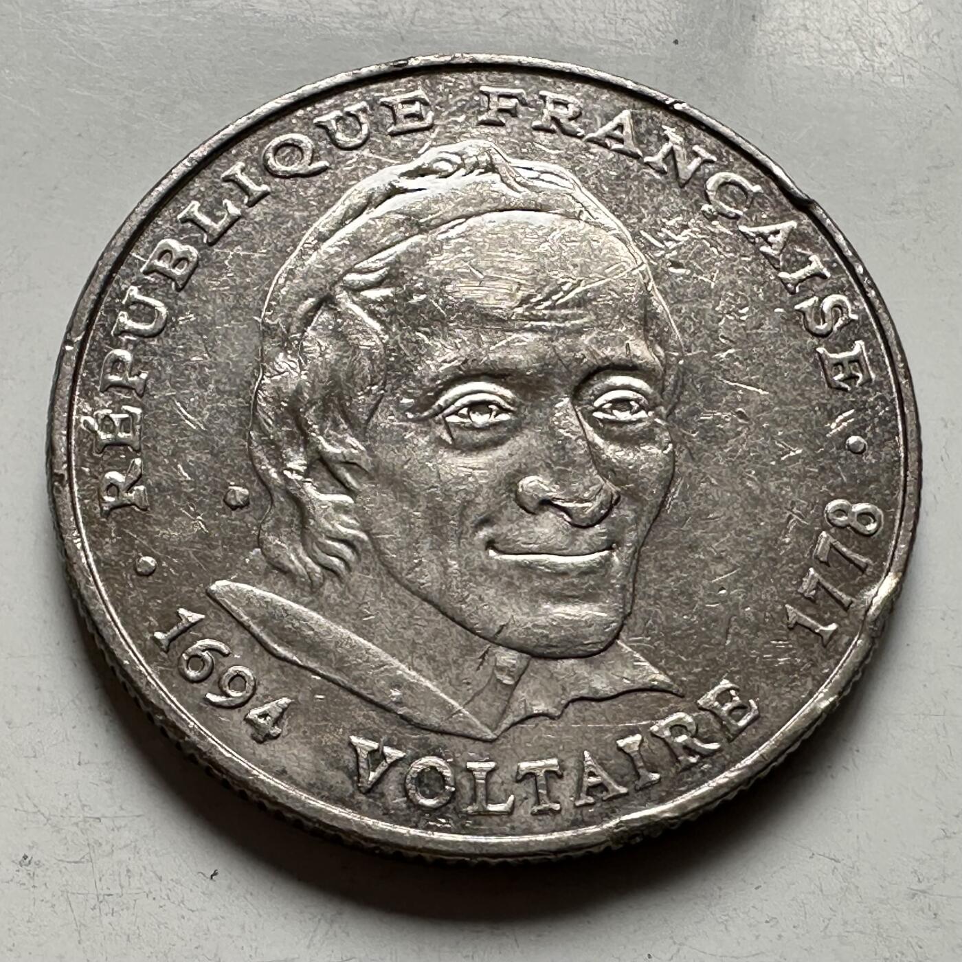 🌹外币初藏🌹🐯2026年第33场   每周二四六晚8️⃣点 接代拍 法国1994年伏尔泰5法郎纪念币