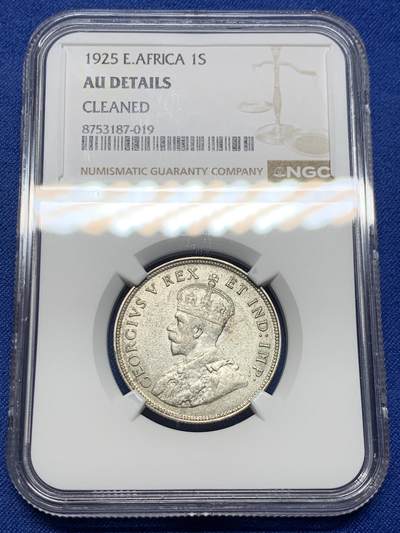 《竞宝斋》第473场 周日，周一 2场连拍 （全场包邮）欢迎送拍 - NGC AU 英属东非1925年乔治五世1先令银币 淡包浆