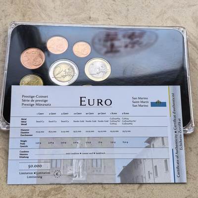 道一币馆币章第一百七十场 - 带证书 圣马力诺2010年欧元套币八枚
