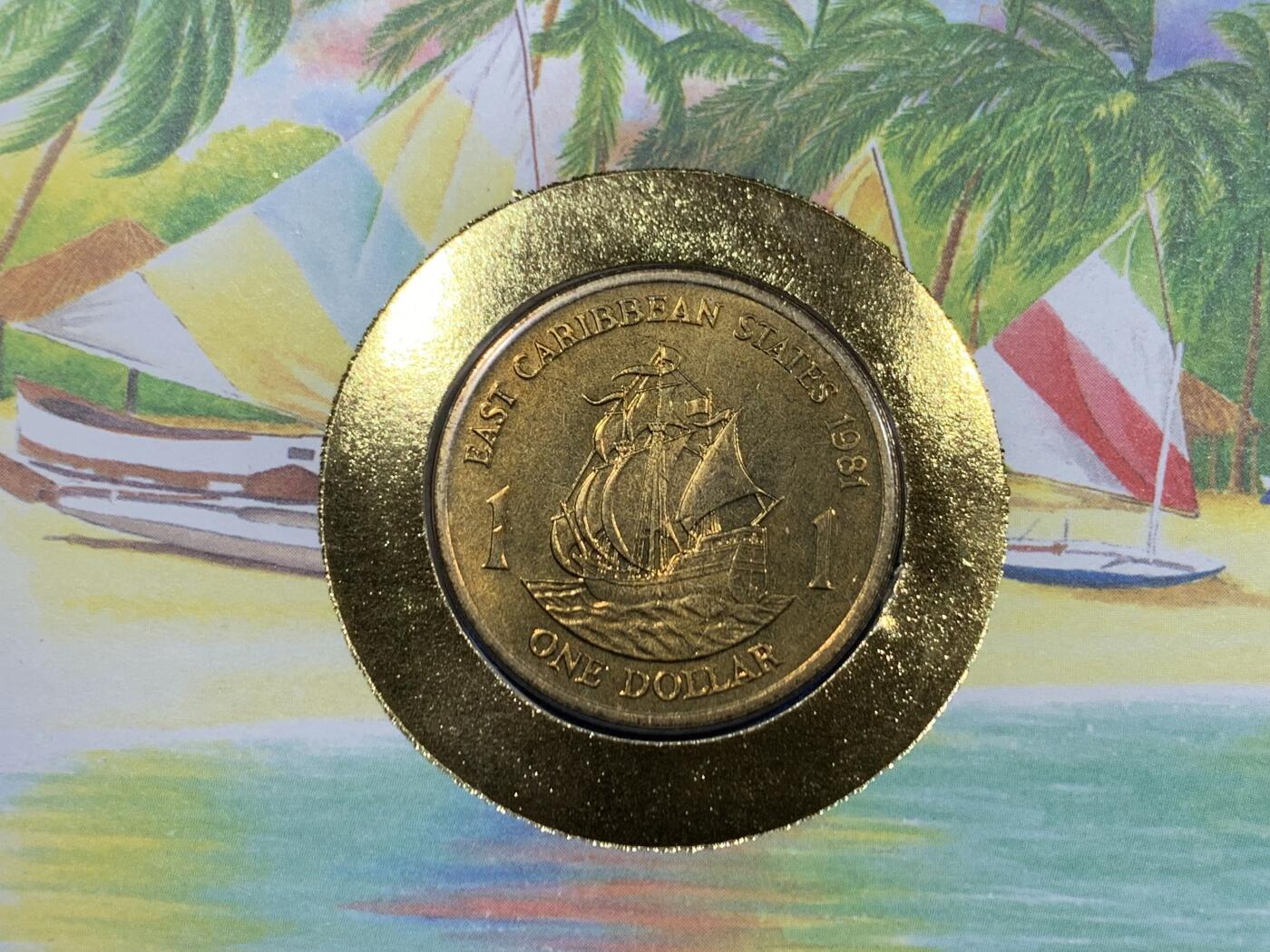 《竞宝斋》第473场 周日，周一 2场连拍 （全场包邮）欢迎送拍 圣基茨和尼维斯1990年邮币封 带一枚1981年1元