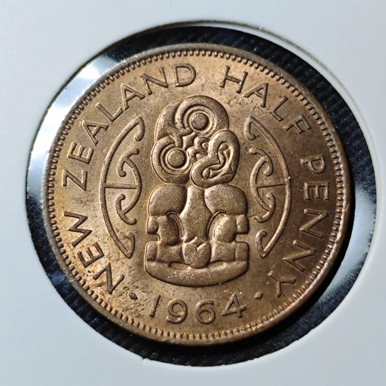KK钱币收藏小铺   套币专场 2月预留时间 周末发货  1964新西兰半便士铜币 好品