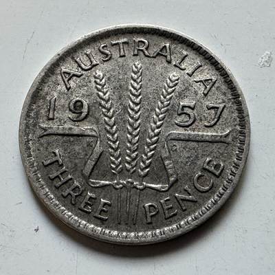 🌹外币初藏🌹🐯2026年第34场   每周二四六晚8️⃣点 接代拍 - 澳大利亚1957年 3便士银币 1.41g 16.0mm 50%银