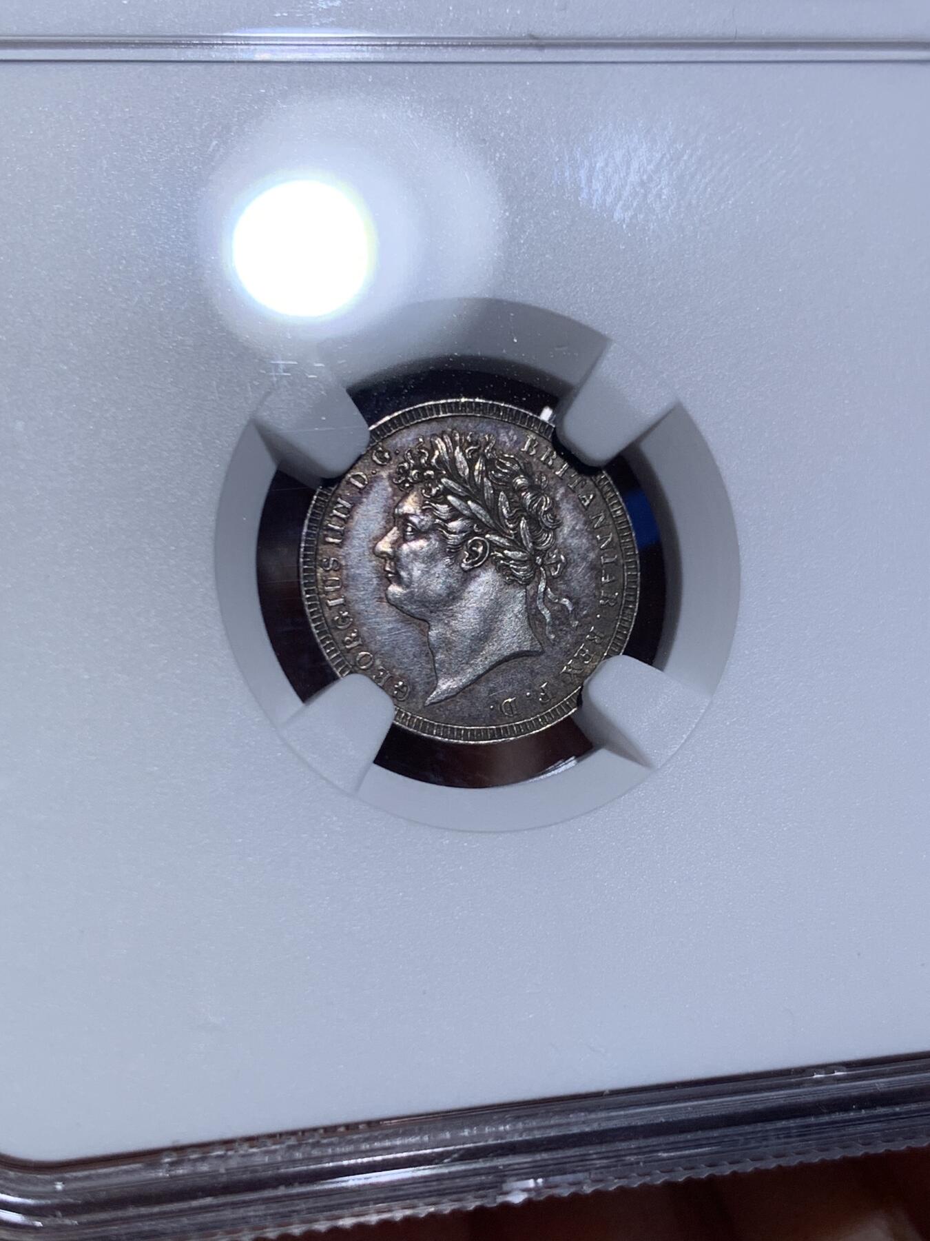 《竞宝斋》第473场 周日，周一 2场连拍 （全场包邮）欢迎送拍 四枚一组 NGC UNCD-MS62 英国1823年乔治四世濯足币 1-4便士银币