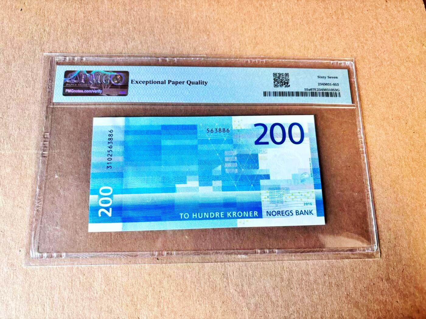 【Blue Auction】世界纸币精拍第798期——18级TOP拍卖/信誉/品质/专业/高效💫  【无47】挪威 2016年200克朗 PMG67EPQ 