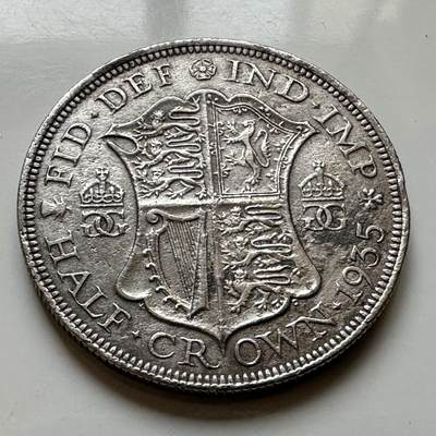 🌹外币初藏🌹🐯2026年第34场   每周二四六晚8️⃣点 接代拍 - 英国1935年乔治五世 半克朗银币 14.14g 32.3mm 50%银